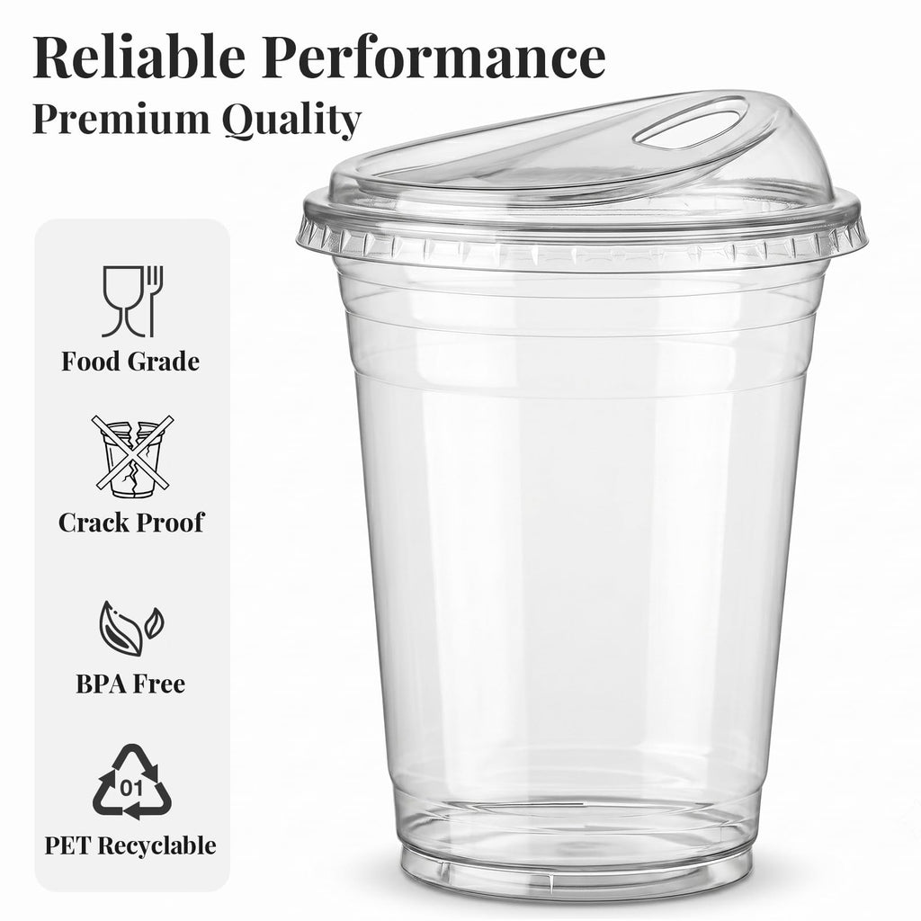 VITEVER 25 Pack - 16 oz Clear Plastic Cups with Strawless Sip Lids – Sturdy & Food Safe Disposable Iced Coffee Cups, BPA Free Smoothie Cups for Cold Drinks - 25 Pack
