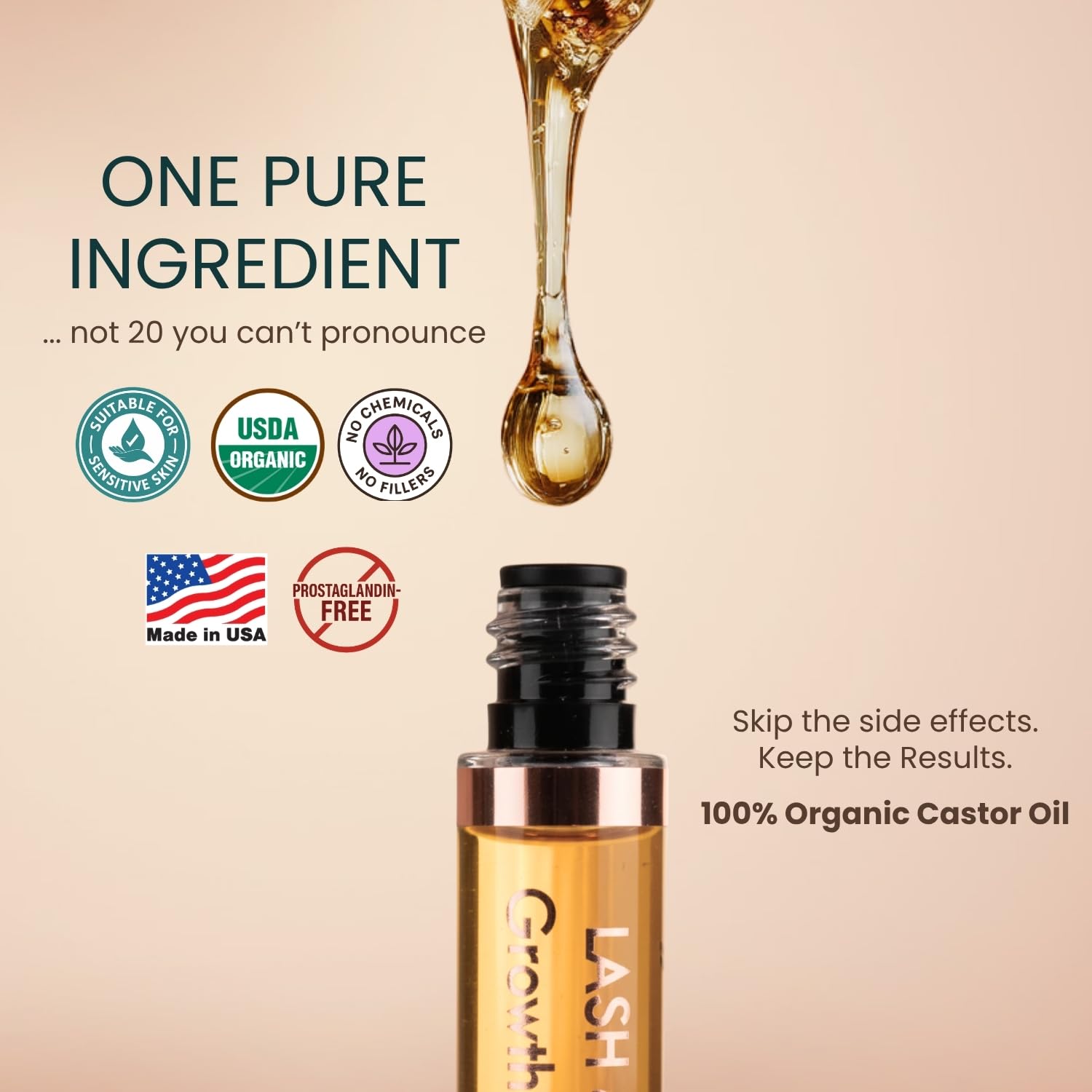 Organic Castor Oil Lash Serum for Eyelash Growth Serum and Eyebrow Growth | Made in USA 100% Pure Hexane Free Cold Pressed Castor Oil Lash Serum & Eyebrow Serum For Fuller Lashes/Brows Dual Applicator