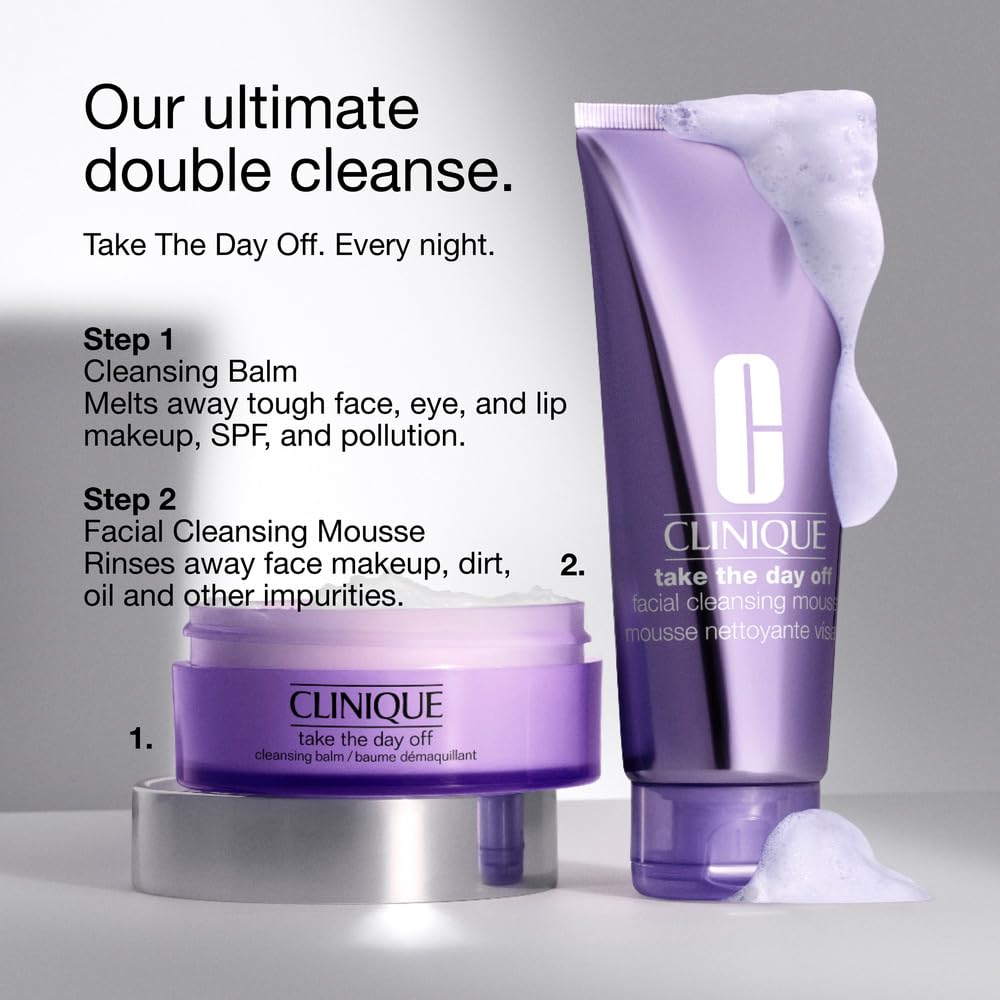Clinique Take The Day Off Facial Cleansing Mousse With Hyaluronic Acid + Glycerin | Dissolves Makeup, Sunscreen + Pollution | For All Skin Types, 4.2 Fl Oz