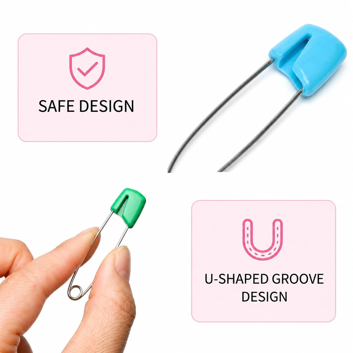 Mr. Pen- Diaper Pins, 2.2", 100 pcs, Stainless Steel, Plastic Head