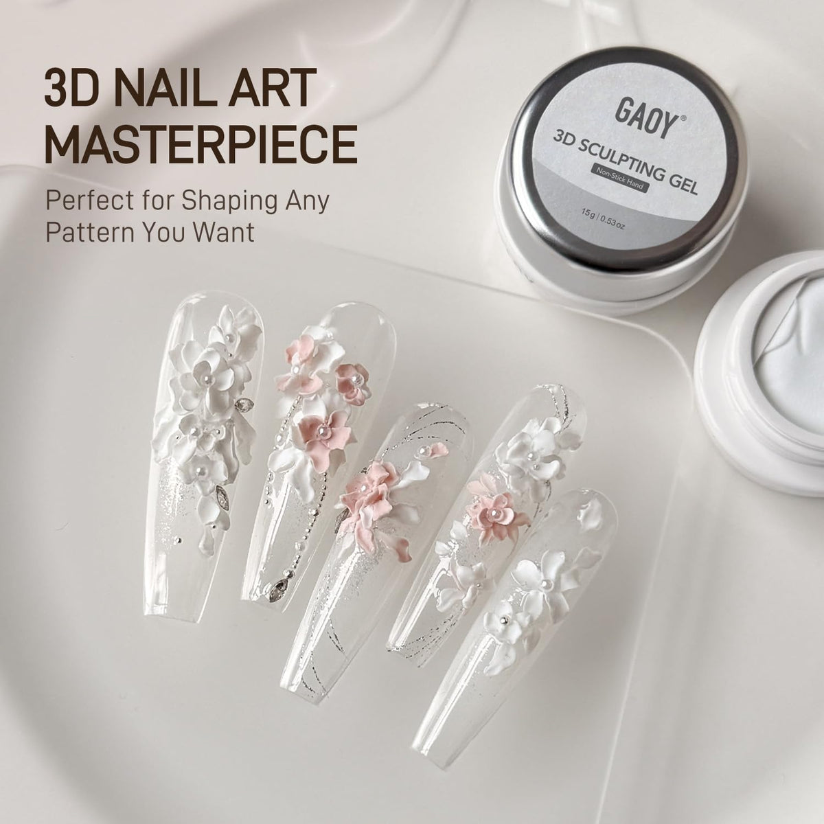 GAOY White 3D Sculpting Gel for Nail Art, 15g