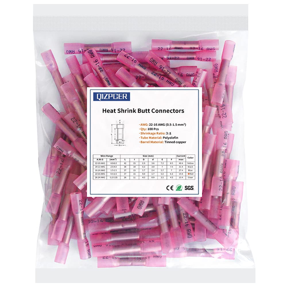 Buy now Heat Shrink Butt Connectors, 22-16 AWG 100 Pcs Red Marine Grade Insulated Crimp Wire Connectors, Waterproof Electrical Connectors Butt Splice for Boat Truck Wiring 22-16 AWG at indiglob india