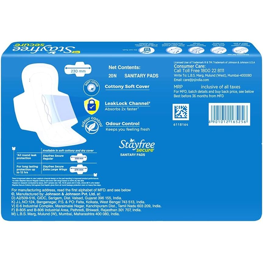 Buy now Stayfree Secure Cottony Wings (20 Count) at indiglob india
