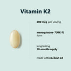 Micro Ingredients Vitamin K2 MK-7 200 mcg Per Serving, 300 Coconut Oil Softgels | K2 Vitamin Supplement with Coconut Oil | Non-GMO