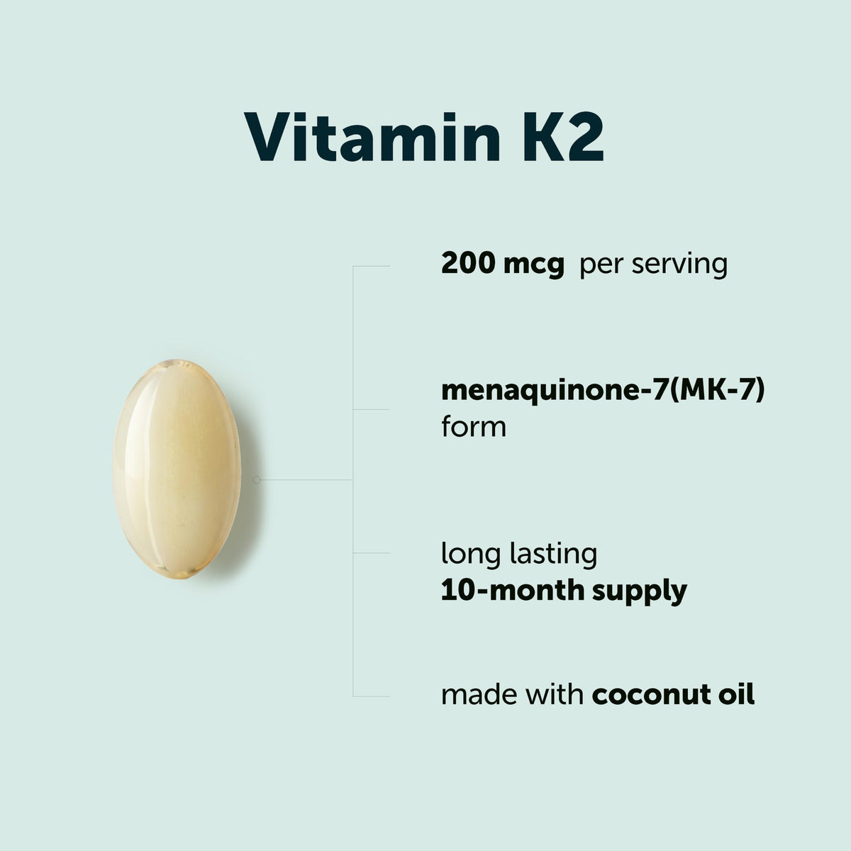Micro Ingredients Vitamin K2 MK-7 200 mcg Per Serving, 300 Coconut Oil Softgels | K2 Vitamin Supplement with Coconut Oil | Non-GMO