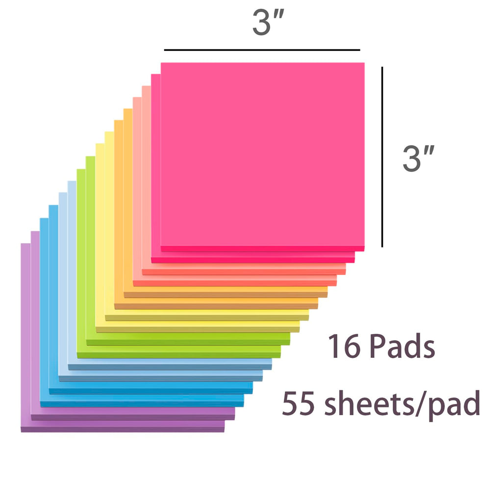 (16 Pads) Sticky Notes 3x3, Self-Stick Pads Bright Colors Sticky Note