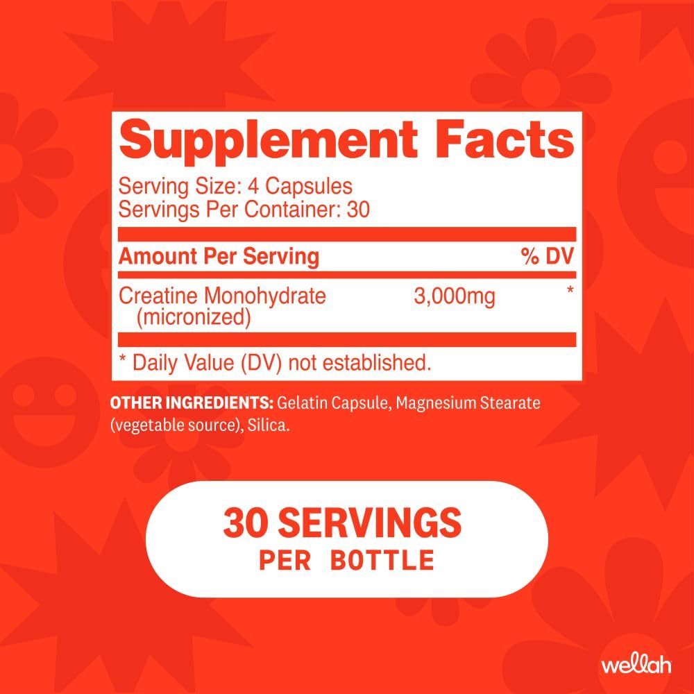 Wellah Creatine Monohydrate Capsules (3000 mg) 120 Capsules