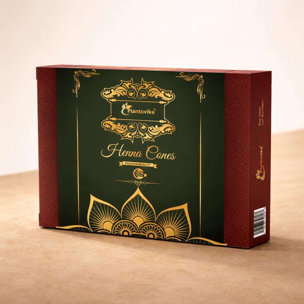 Henna Cones Made from 100% Natural Leaves | Fresh Ready-to-Use Pre-Filled Paste, Henna Tube | Dark Reddish Brown | No Additives | Long Lasting Color | Pack of 12