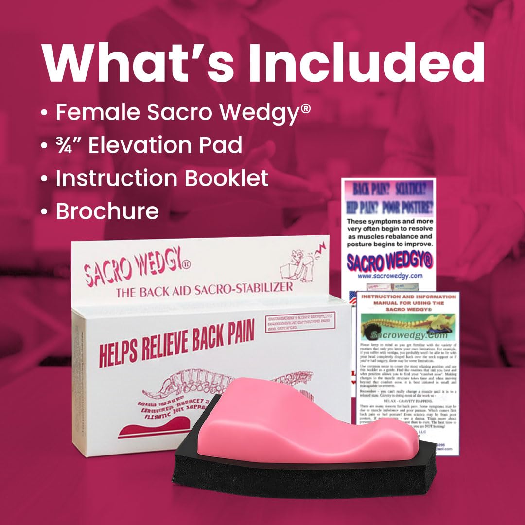 Sacro Wedgy® Female Sacrum Support Wedge – Contoured Sacral Positioning Tool with 3/4" Elevation Pad & Instruction Booklet – For Positioning & Relaxation Routines