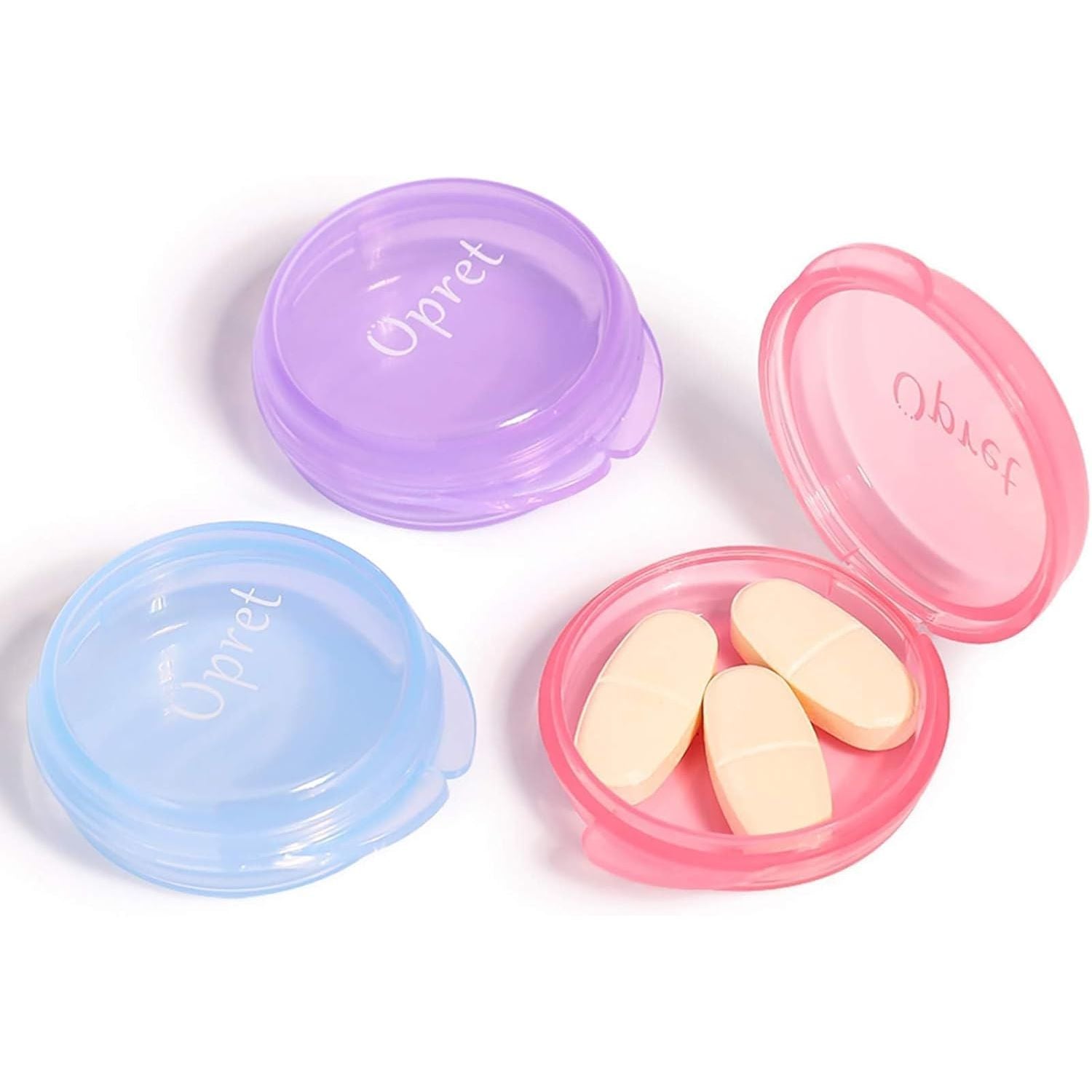 Buy now Opret Small Pill Box (3 Pcs), Cute Pill Case Portable for Pocket Purse Briefcase Travel Pills Box Medicine Storage Container Earplug Case Round Rose&blue&purple at indiglob india