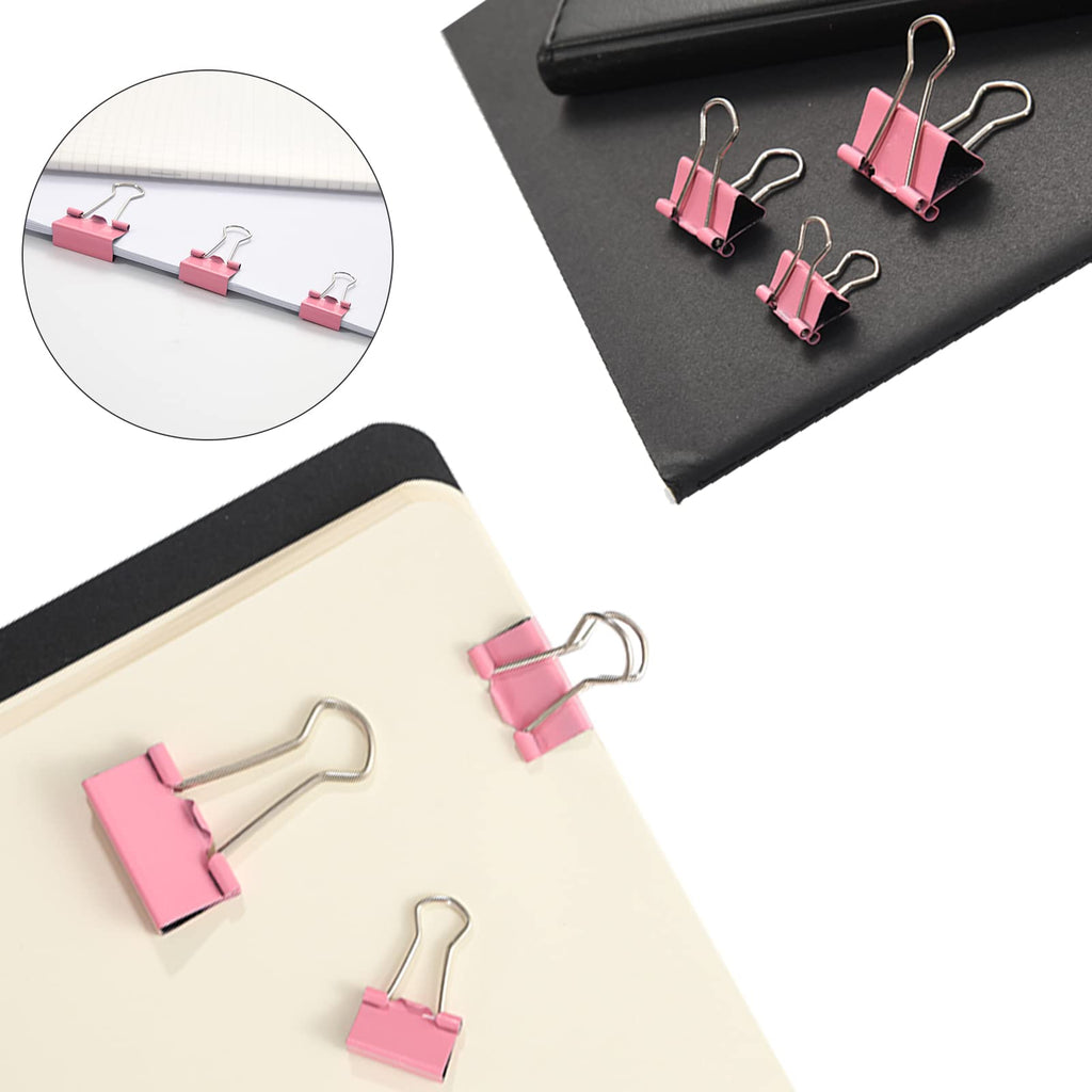 Pink Binder Clips Paper Clips,380 PCS Assorted Sizes Paperclips