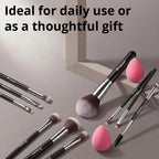 BEAKEY Makeup Brushes set with 2 Blending Sponges,10 Brush Face and Eye Set | Beginner-friendly face and eye tools with soft synthetic fibers for light,buildable coverage from foundation to eyeshadow