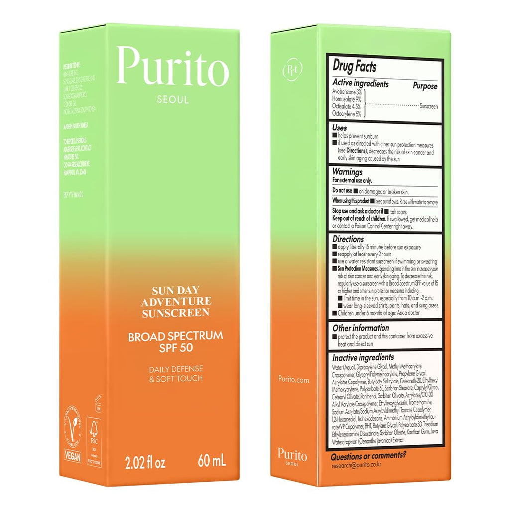 PURITO Korean Sunscreen SPF 50 | Daily Lightweight UV Care Sunscreen
