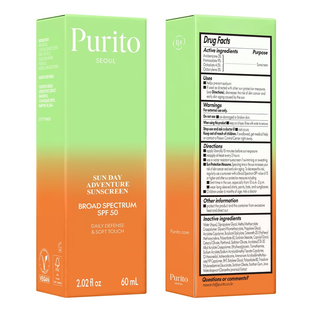 PURITO Korean Sunscreen SPF 50 | Daily Lightweight UV Care Sunscreen