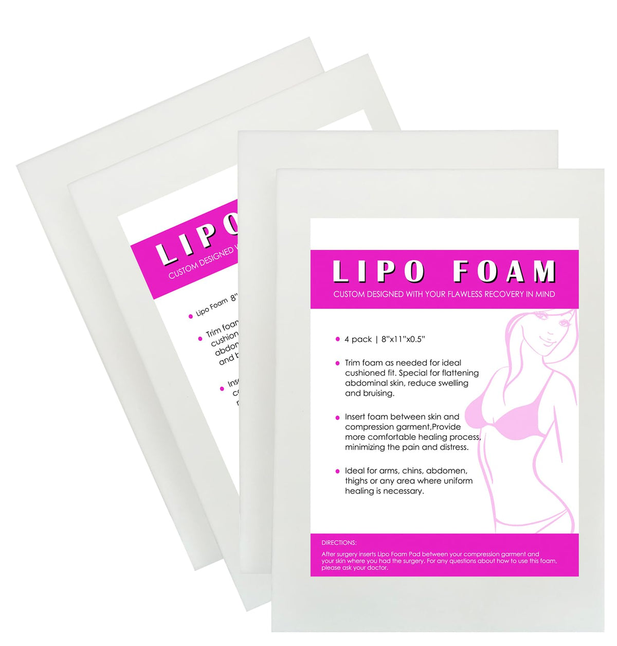 4 Pack Lipo Foam Pads Post Surgery 8"X11" Ab Board Foam