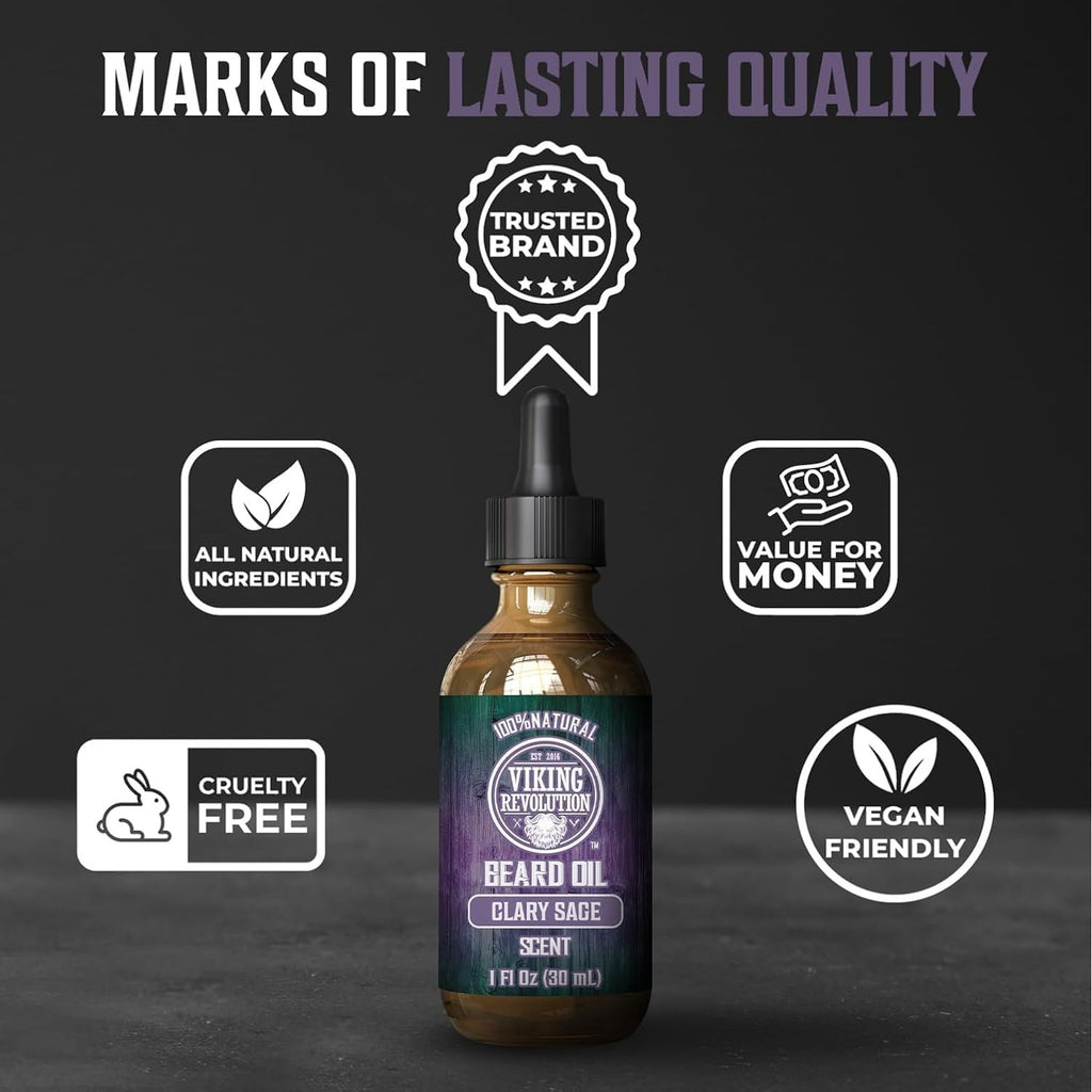 Buy now Viking Revolution Beard Oil with Clary Sage for Men - Natural Blend with Argan and Jojoba Oils for Softening, Strengthening, and Moisturizing at indiglob india