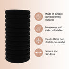 Buy now Kitsch Black Hair Ties No Damage - Strong, Stretchy Hair Bands | Soft Nylon Ponytail Holders, Snag-Free Rubber Bands, Perfect for Updos & Braids | Ideal Gifts for Women - Black, 6pcs at indiglob india