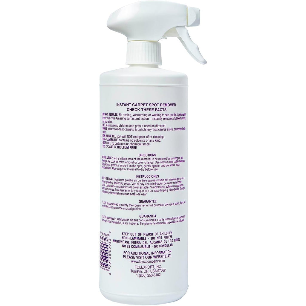 FOLEX Instant Carpet Spot Remover Carpet Cleaner - 32 oz - Removes Pet Accidents, Grease, Red Wine and More