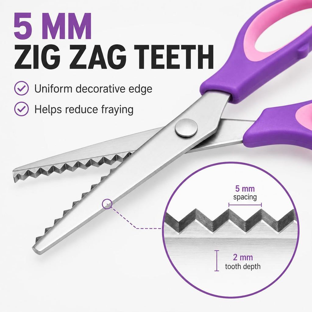 Pinking Shears for Fabric, 5mm Zig Zag Scissors for Sewing and Crafts