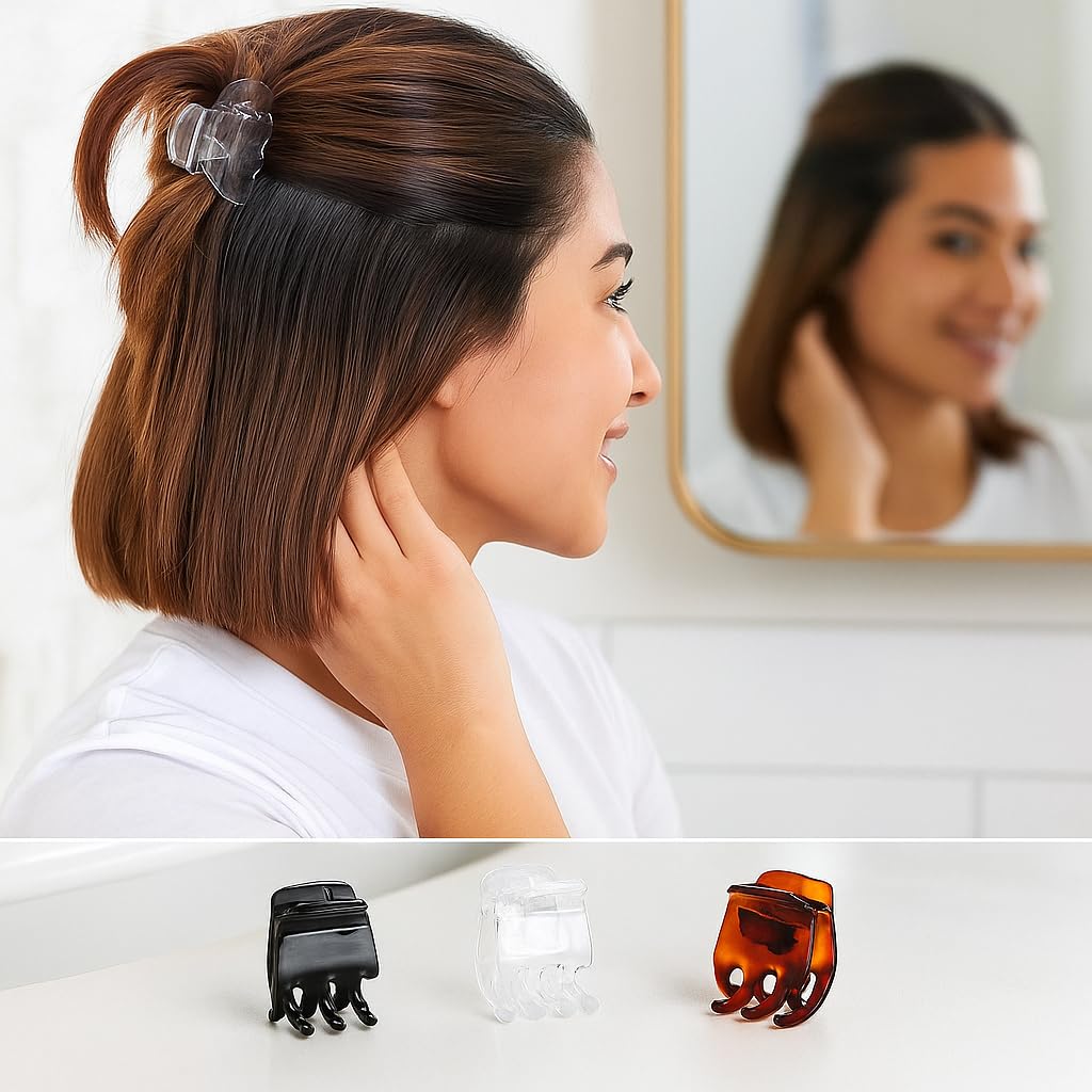 Buy now Goody Small Basic Half-Claw Hair Clips, 12-Count â€“ 3-Prong Claw Clips for All Hair Types, Neutral Colors (Black, Tortoise, Clear), SlideProof Grip for All-Day Hold at indiglob india