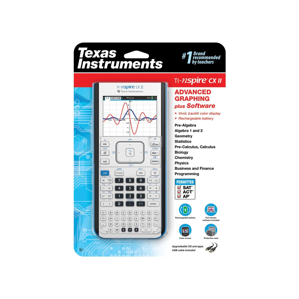 Texas Instruments TI-Nspire CX II Color Graphing Calculator with Student Software (PC/Mac) White 3.54 x 7.48