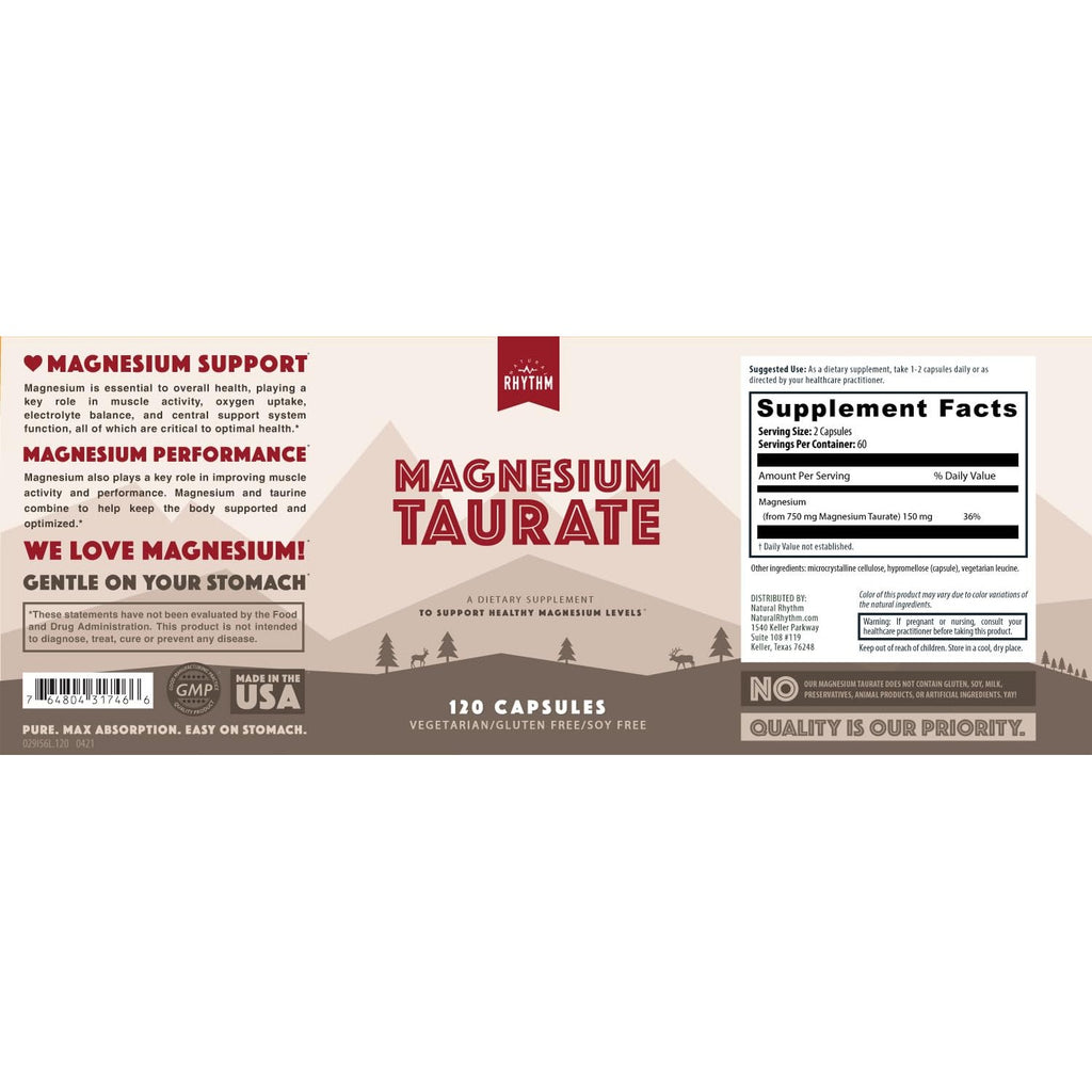 Natural Rhythm Magnesium Taurate 750mg, 150mg Elemental, 120 Capsules