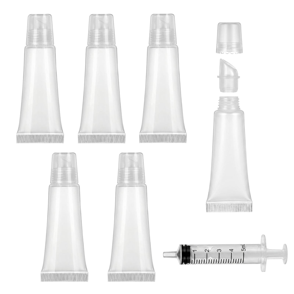6PCS Refillable Empty Lip Gloss Tubes 8ml, with 5ml Syringes