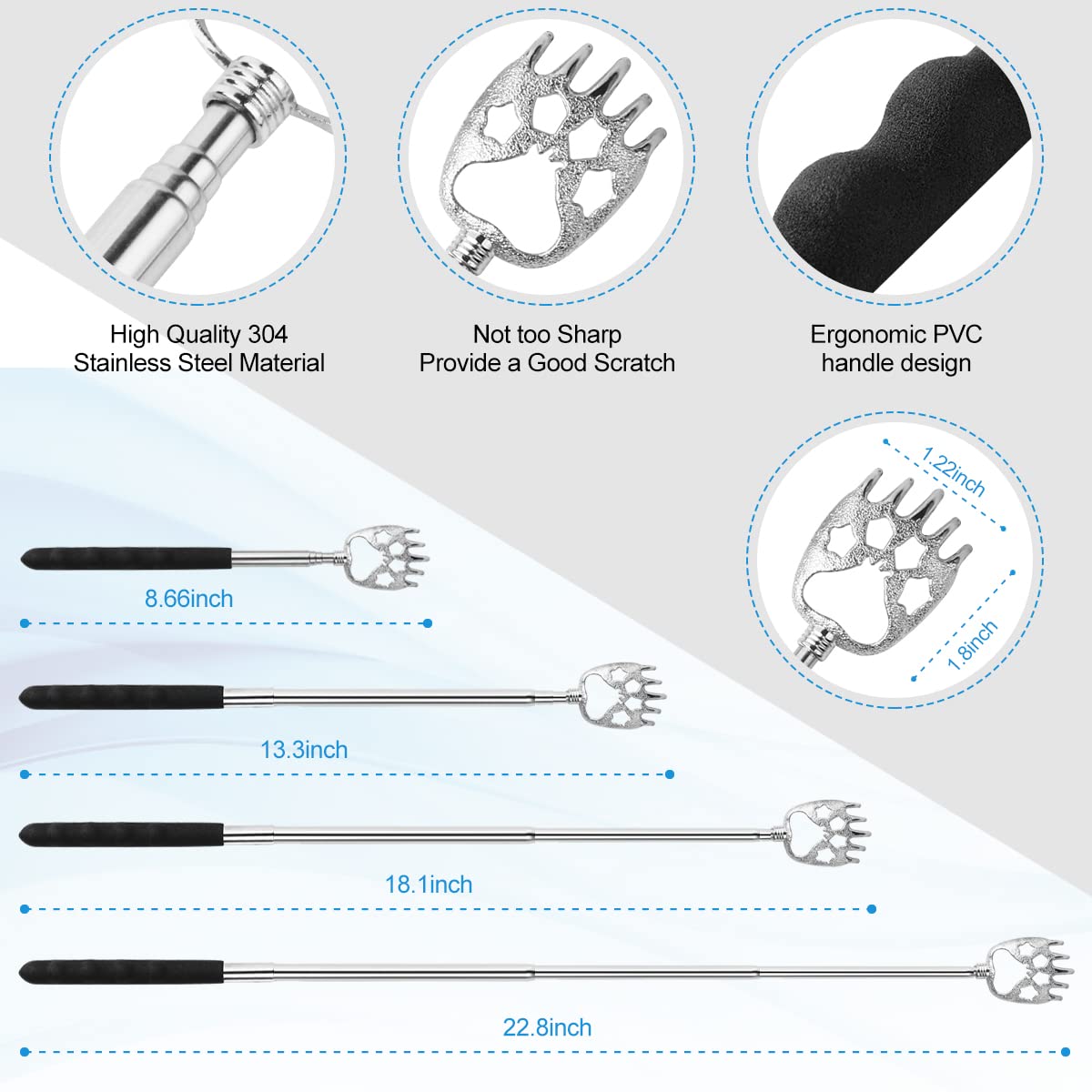 Yeipis 3 Pack Back Scratcher Metal Portable Telescoping with Rubber Handles, Extendable Back Massager Tool with Beautiful Box, White Elephant Stocking Stuffers Gifts for Men Women Christmas Presents