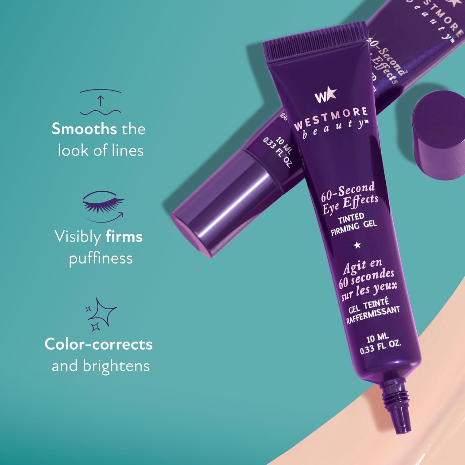 Westmore Beauty 60 Second Eye Effects & Fan - Light to Medium - 0.33 fl. oz | Tinted firming gel, under eye cream for puffiness and bags under eyes 0.33 fl. oz, Star Handheld Fan