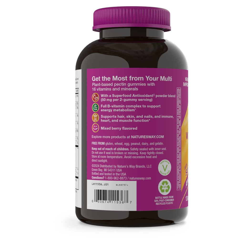 Nature's Way Alive! Women’s Multivitamin Gummy, Vitamins A, C, D3, E, 130ct | Berry Flavored, Daily Chewable Multivitamins for Women, B-Vitamins, Supports Immune, Heart, & Muscle Function*