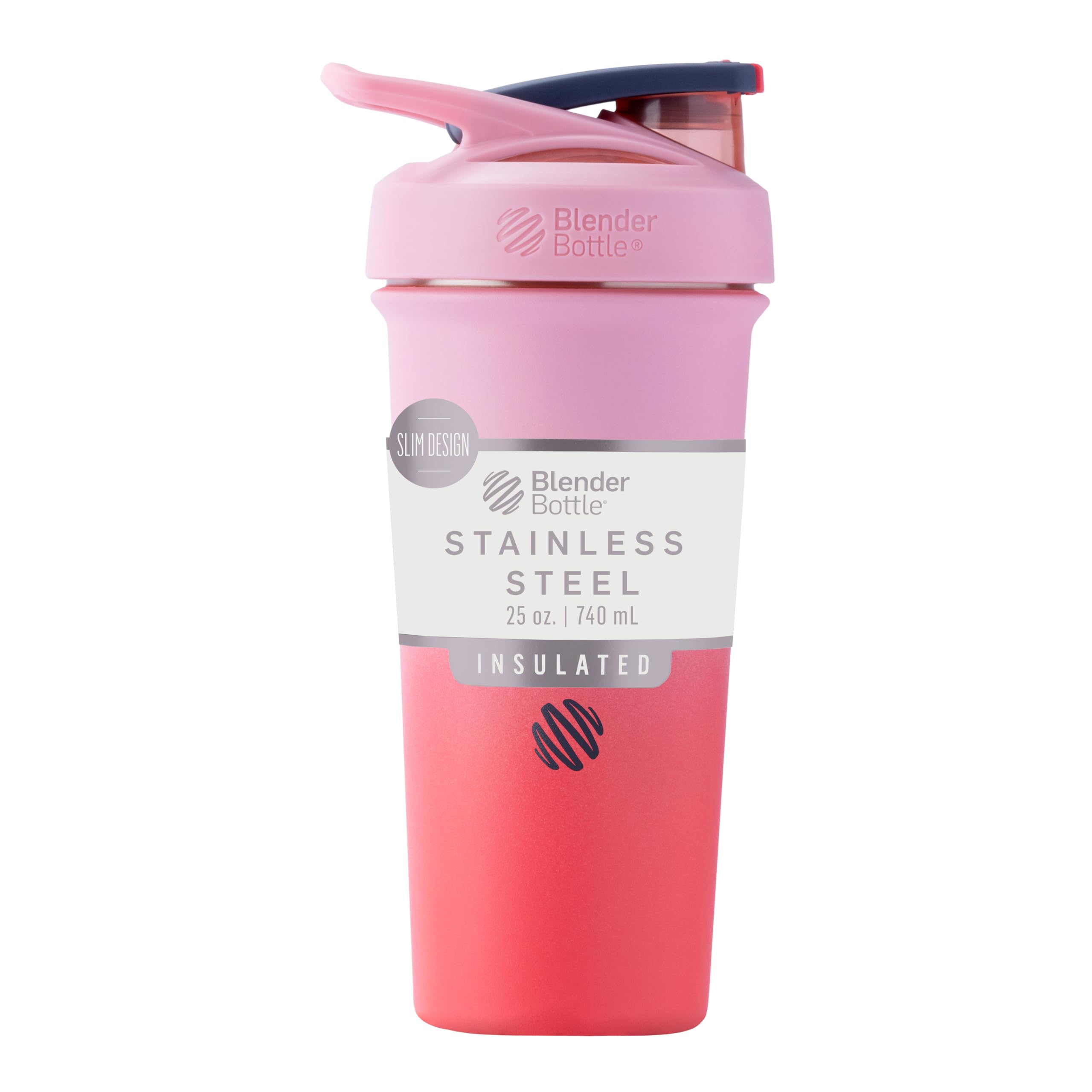 Buy now BlenderBottle Strada Shaker Cup Insulated Stainless Steel Water Bottle with Wire Whisk, 24-Ounce, Black Sleek Flamingo Ombre at indiglob india
