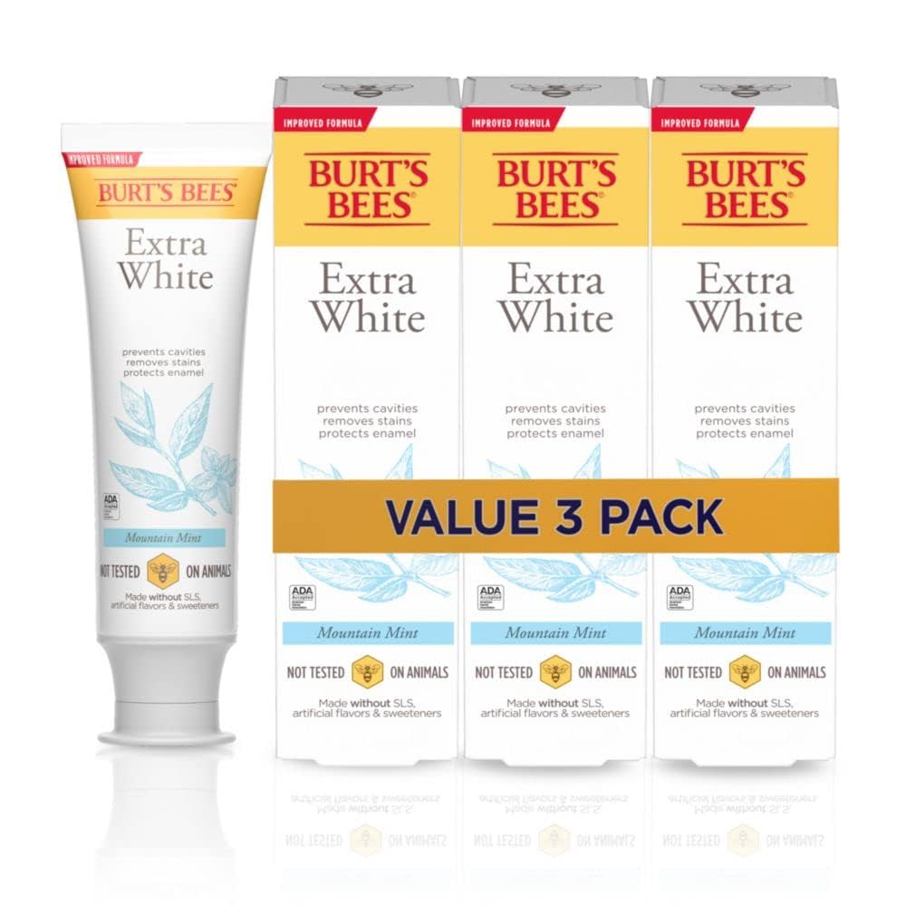Buy now Burt's Bees Extra White Toothpaste, Fluoride Toothpaste, Natural Flavor, Mountain Mint, 4.7 oz, Pack of 3 at indiglob india