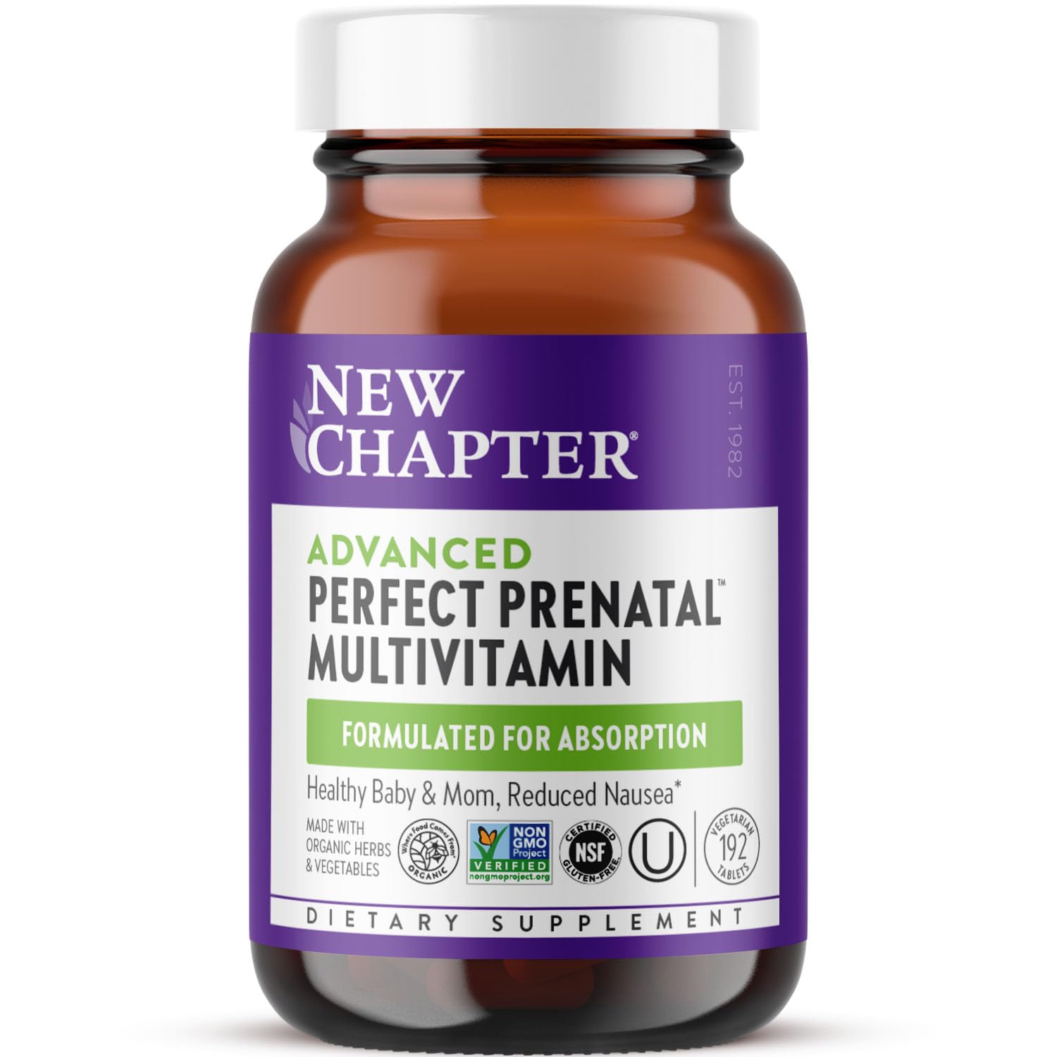 New Chapter Advanced Perfect Prenatal Vitamins, 96 Count | Non-GMO Formula with Methylfolate, Fermented Iron, Vitamin D3 and Ginger for Healthy Baby and Mom, Made with Organic Herbs