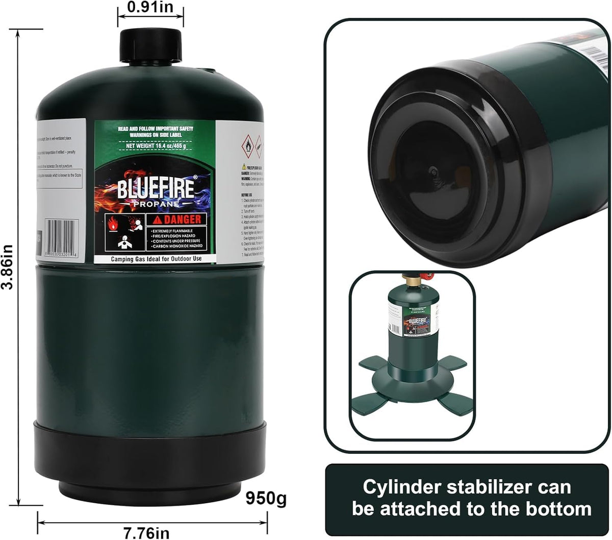 KOMAN BLUEFIRE 1lb Propane Tank Camping Propane Tank Pack of 4 Portable Canister Propane Gas Tank Small Propane Tanks for Camping Stove Outdoor Backpack Mini Burner Heater Cooking Torch Lamp