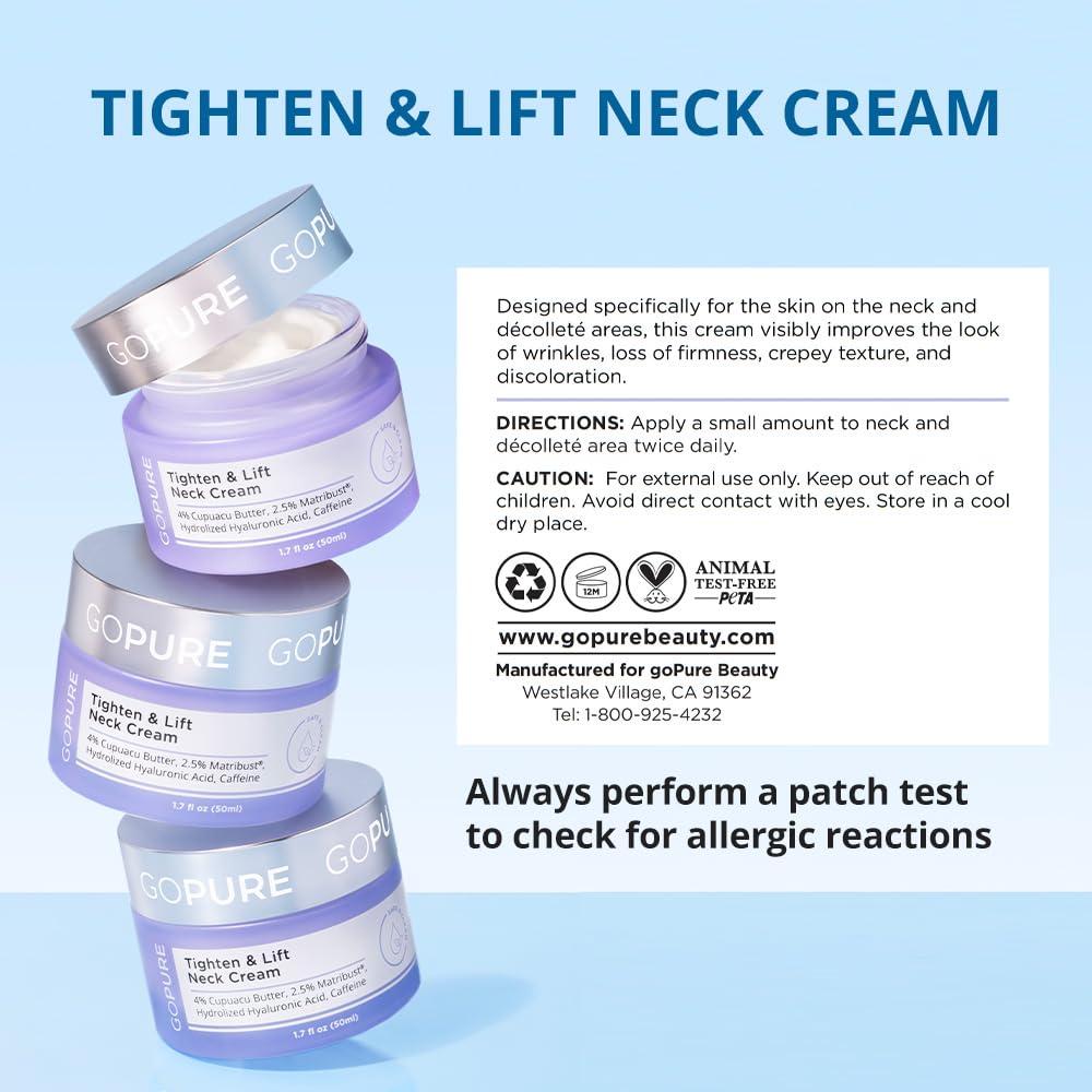 goPure Tighten & Lift Neck & Chest Moisturizer Cream for Visibly Firming, Tightening and Lifting the Look of Wrinkles & Crepey Skin, 1.7oz