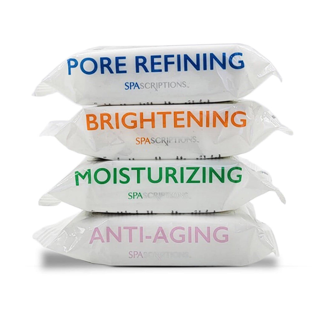 Buy now Spascriptions™ Anti-Aging, Brightening, Moisturizing & Pore Refining Towelettes Removes Waterproof Makeup, Revives with Collagen, Vitamin C, Coconut Oil, and Aloe Hypoallergenic, 120 Ct. 4 Pack at indiglob india