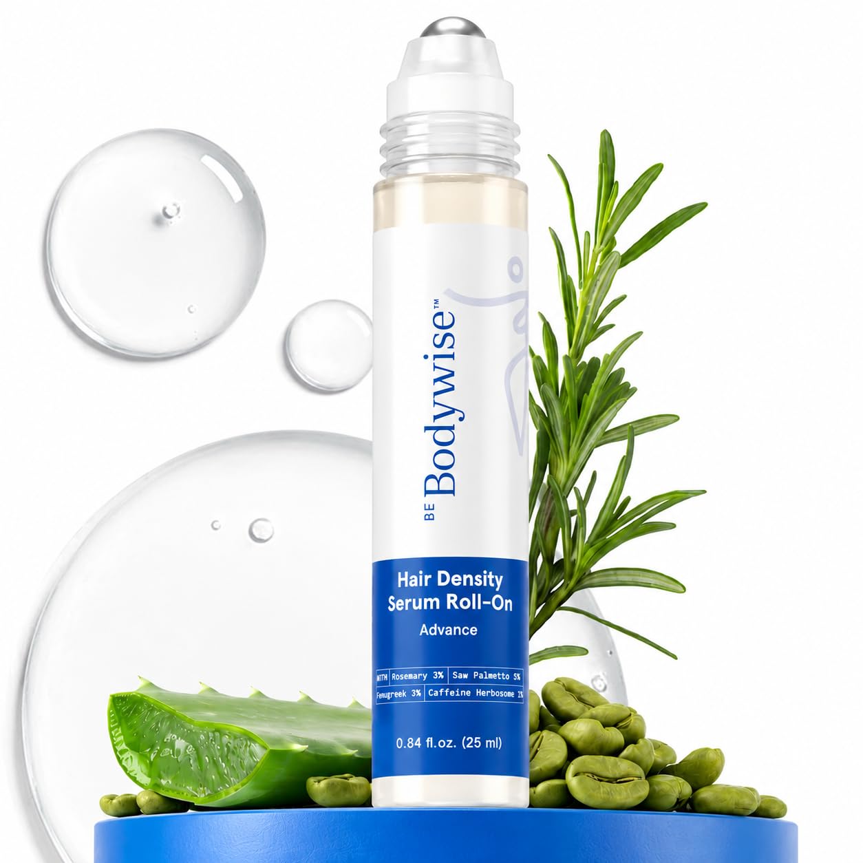 Be Bodywise Hair Growth Serum Roll On - 5% Saw Palmetto, 3% Rosemary Oil for Hair Growth, 3% Fenugreek,1% Caffeine Herbasome | Serum for Hair Loss & Hair Regrowth For Men & Women 25ml/0.84 fl oz