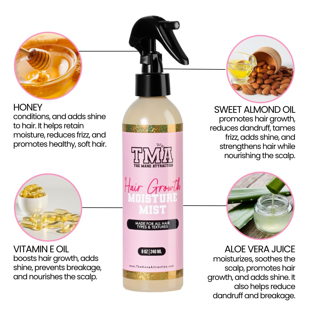 The Mane Attraction Hair Growth Moisture Mist for All Hair Types, 8 Fl Oz