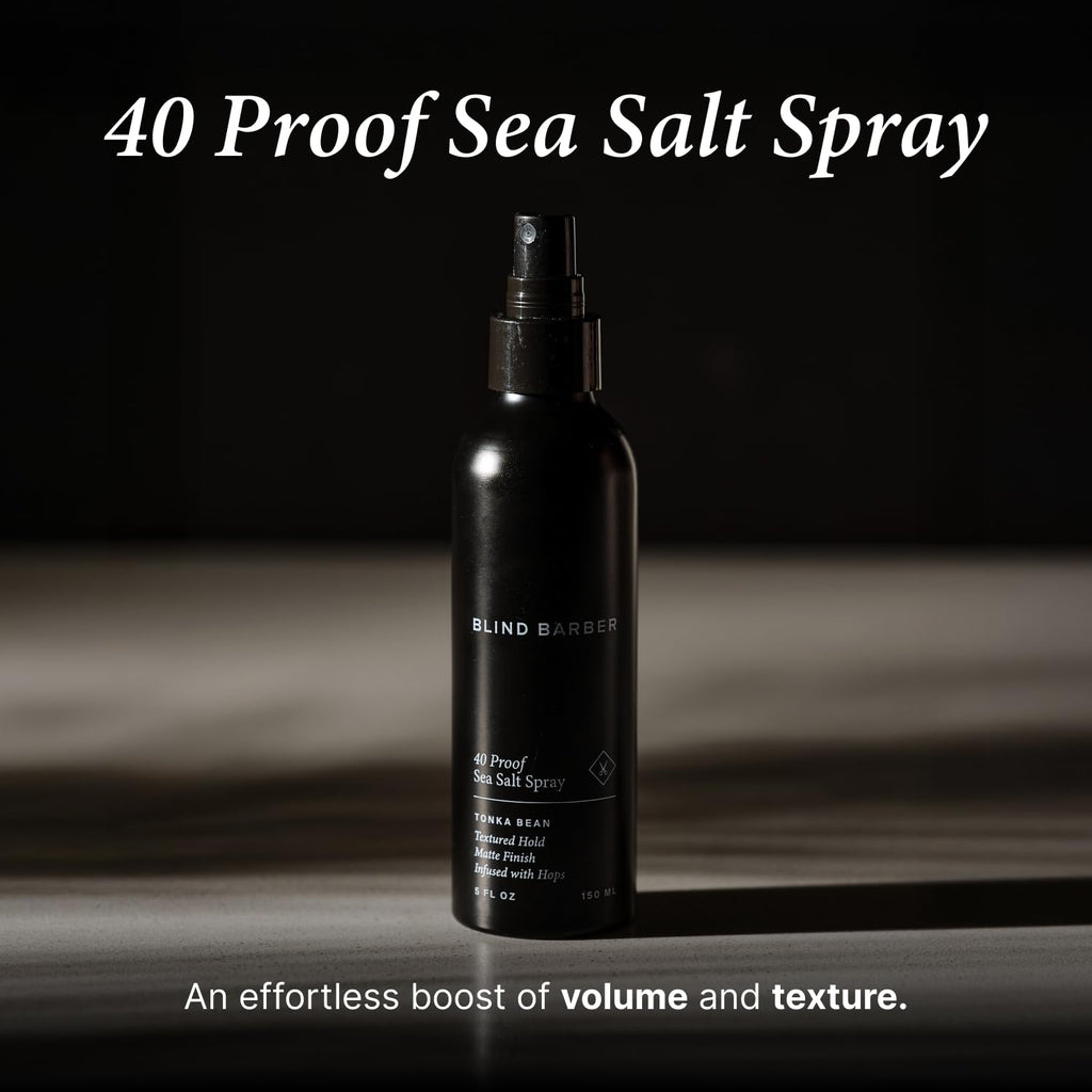 Blind Barber 40 Proof Sea Salt Spray for Men -  Salt Water Hair Spray for Volume & Texture - Water-Based Matte Finish with Light-Medium Hold - Enhances Beach Waves & Body - Tonka Bean Scent (5  Fl oz)