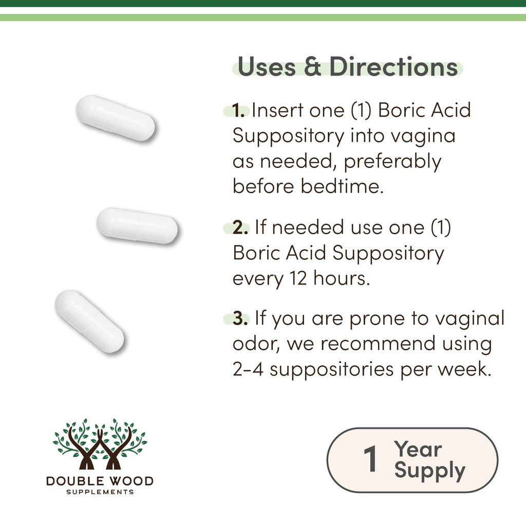 Boric Acid Suppositories 60 Count, Supports Women Health (Easy Dissolve, Third Party Tested) by Double Wood