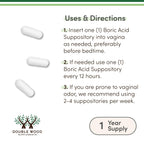 Boric Acid Suppositories 60 Count, Supports Women Health (Easy Dissolve, Third Party Tested) by Double Wood