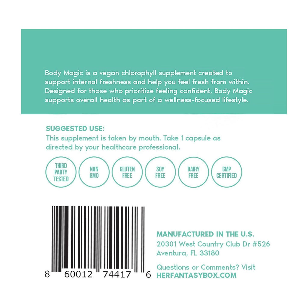 Her Fantasy Box | Body Magic | Chlorophyll Capsules – Vegan Detox & Digestion Support, Gut & Skin Health, Natural Energy Booster – 30 Capsules (200 mg)