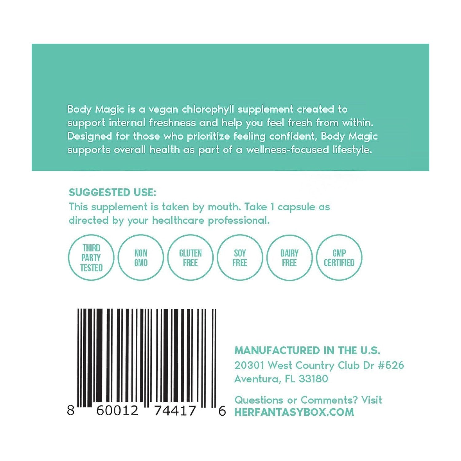 Her Fantasy Box | Body Magic | Chlorophyll Capsules – Vegan Detox & Digestion Support, Gut & Skin Health, Natural Energy Booster – 30 Capsules (200 mg)