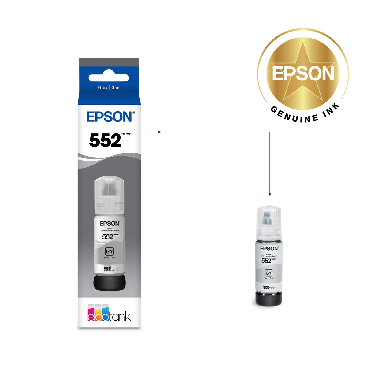 Epson 552 EcoTank Ink Ultra-high Capacity Bottle Gray (T552520-S) Works with ET-8500, 8550