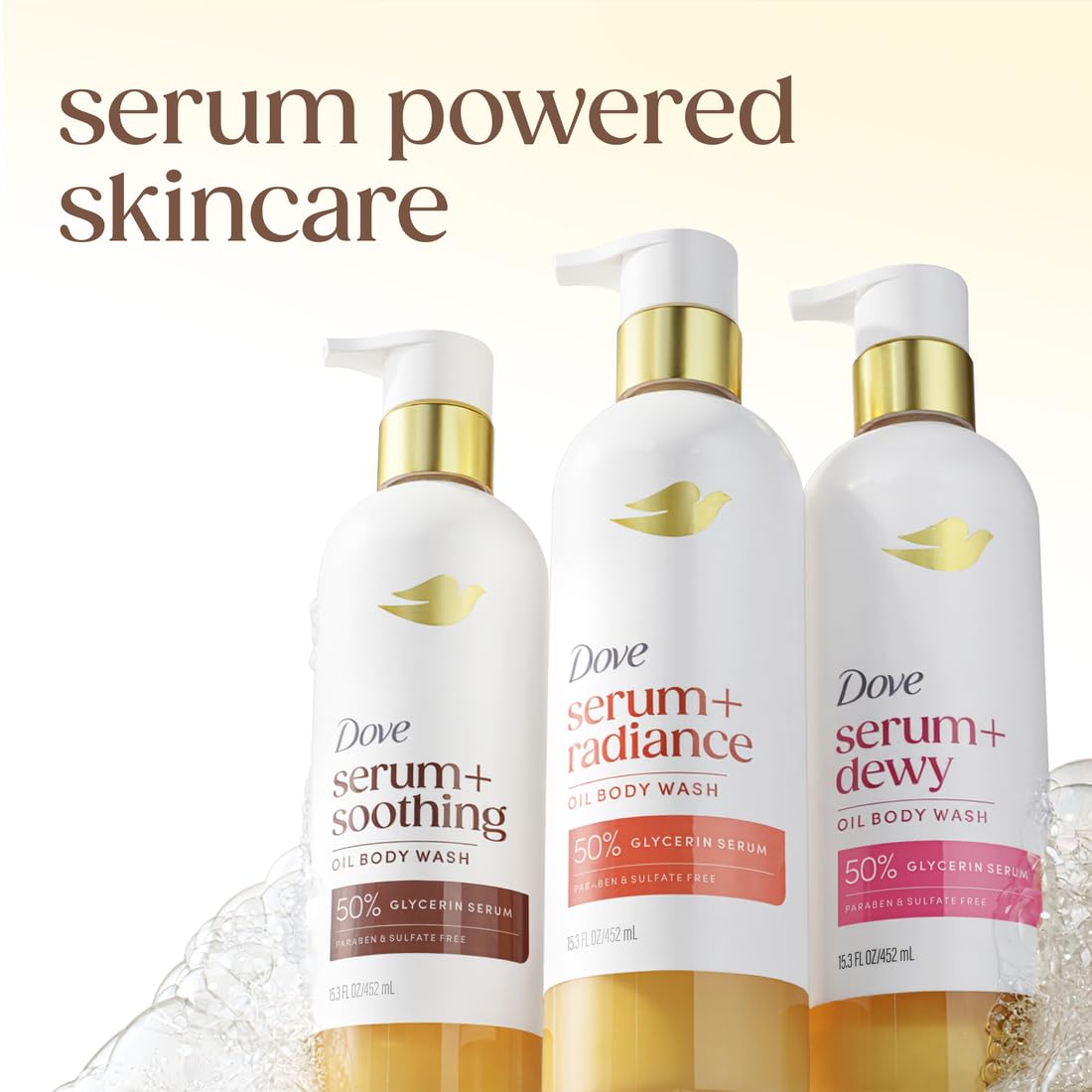 Dove Serum+Shower Oil Body Wash Soothing, 15.3 fl oz | Almond Oil & Sandalwood hydrating shower oil body wash with glycerin serum for soft, smooth skin and a soothing shower