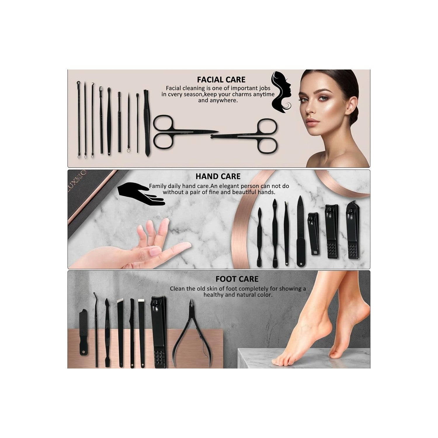 MINKINH Manicure Set Professional Nail Clipper Kit-26 Pieces, Brown | Stainless Steel Manicure Kit, Nail Care Tools with Travel Case for Men & Women, Hand & Foot Care, Gift for Family & Friends