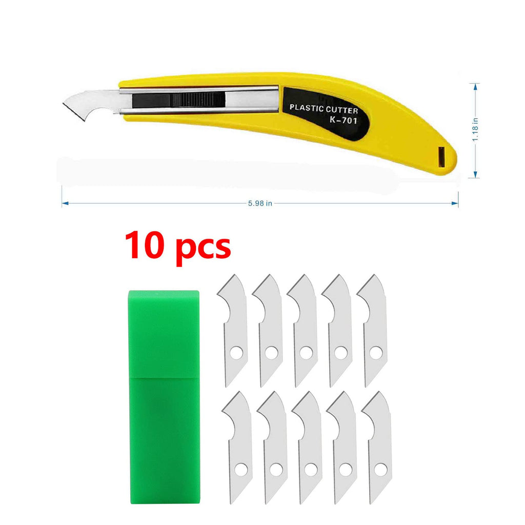 Professional Acrylic Plexiglass Sheet Cutter Scoring Knife Tool,With a Curved Handle,It Is More Convenient To Use.One handle,11 blades.(Yellow)