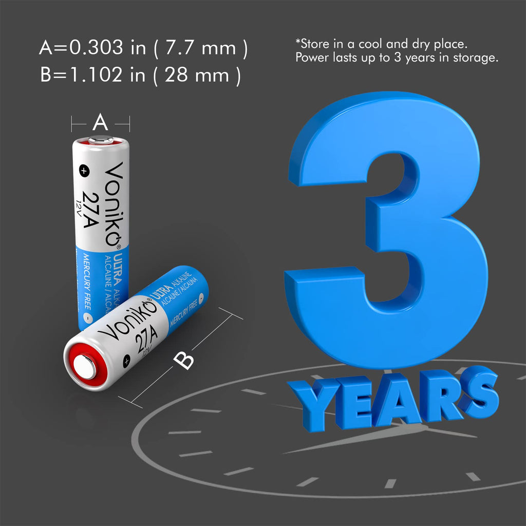 Voniko 27A 12V Alkaline Battery Pack of 6 - Long Lasting 12 Volt A27 Battery for Remote and Doorbells
