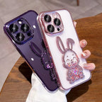 Buy now Compatible with iPhone 15 Pro Max Phone Case with Camera Lens Protector for Women Girls Luxury Electroplated Clear Glitter Quicksand Cute Cover for 15 ProMax (Rabbit Pink) at indiglob india