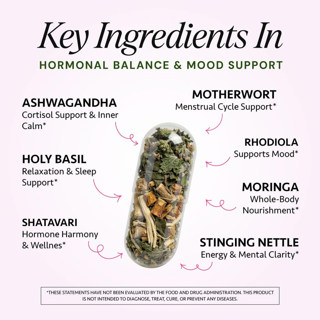 Ayurvedic Hormone Balance for Women | Cortisol Reducer | Mood, Energy, Stress, & Sleep Support | Estrogen | Perimenopause | Ashwagandha, Rhodiola, & Holy Basil | Made in USA | 60 Ct. - OSH Wellness